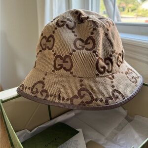 Gucci Leather-trimmed cotton-blend canvas-jacquard bucket hat
